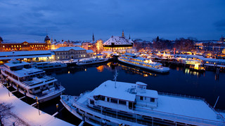 Port of Constance at Lake Constance in winter